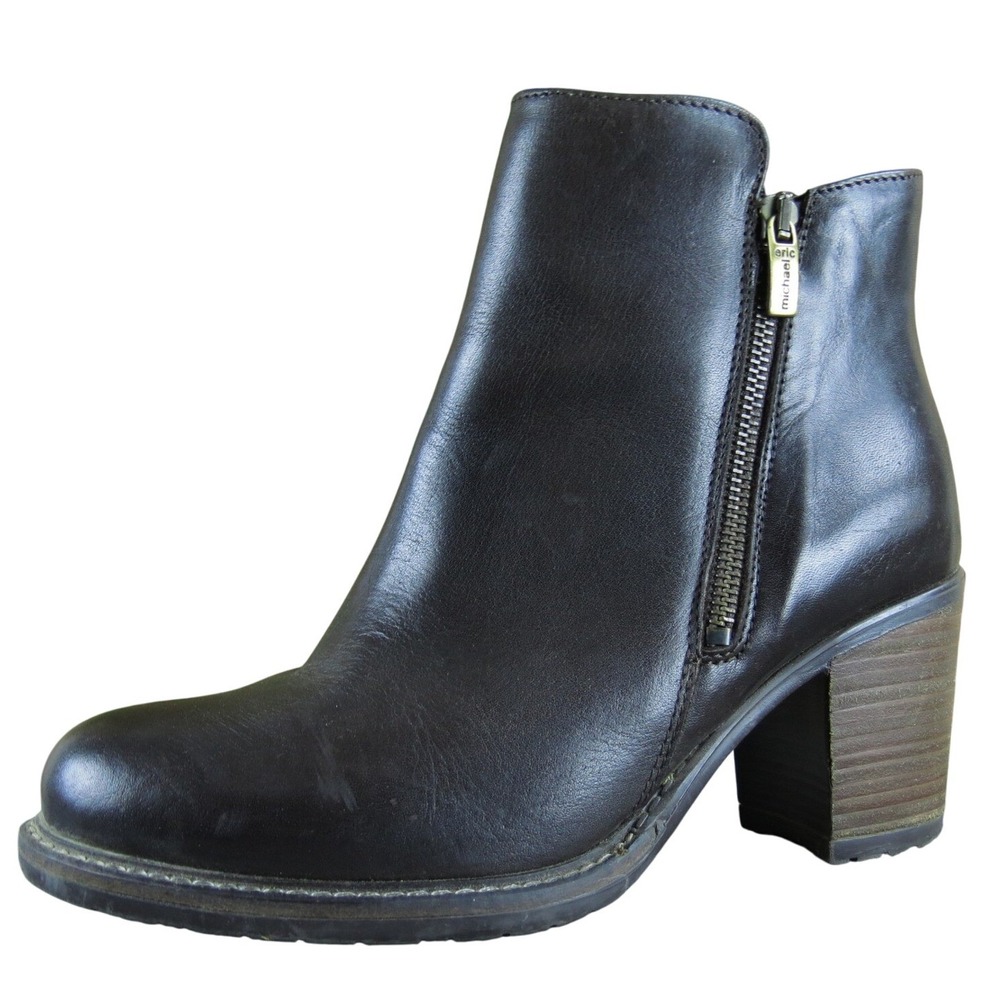 Eric Michael Womens 38 Brown Leather Ankle Boots Block Heel Side Zip‎ Shoes